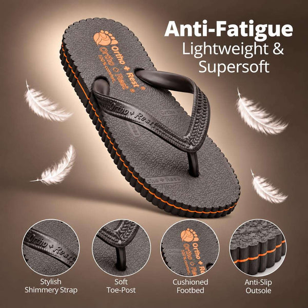 Ortho Rest Hawaii Chappal  Comfort Ortho Care, Bathroom Rubber Flip-Flops (R111) - Brown