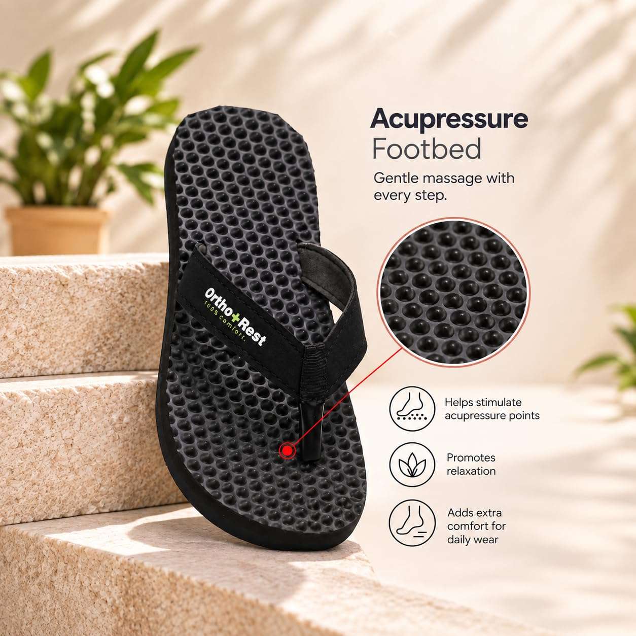 Ortho Rest Women's Comfortable and Stylish Flat Sandals Slipper | Soft Sole Casual Slip-On with back foot support (L777) - Black