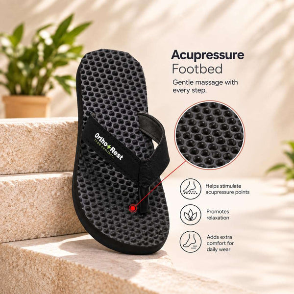 Ortho Rest Women's Comfortable and Stylish Flat Sandals Slipper | Soft Sole Casual Slip-On with back foot support (L777) - Black