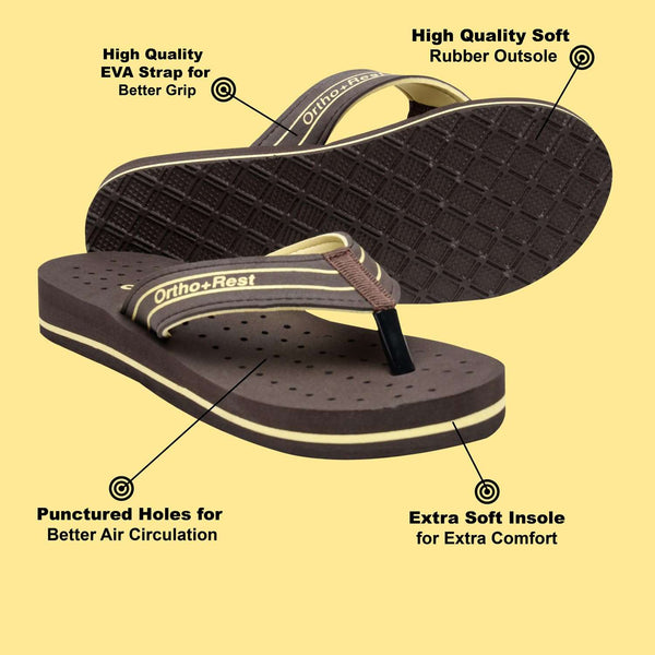 Ortho Rest Women's Comfortable and Stylish Flat Sandals Slipper | Soft Sole Casual Slip-On with back foot support (L331) - Brown