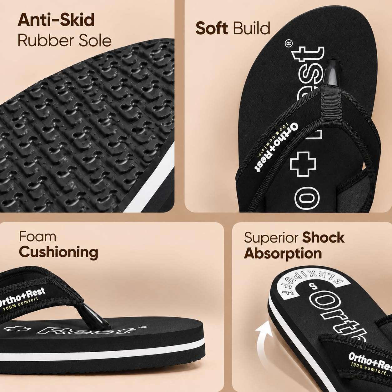Ortho Rest Comfort Extra Soft Ortho Slippers for Women |  Doctor Chappal Footwear | Casual Flip Flops for Home Daily Use (L333) - Black