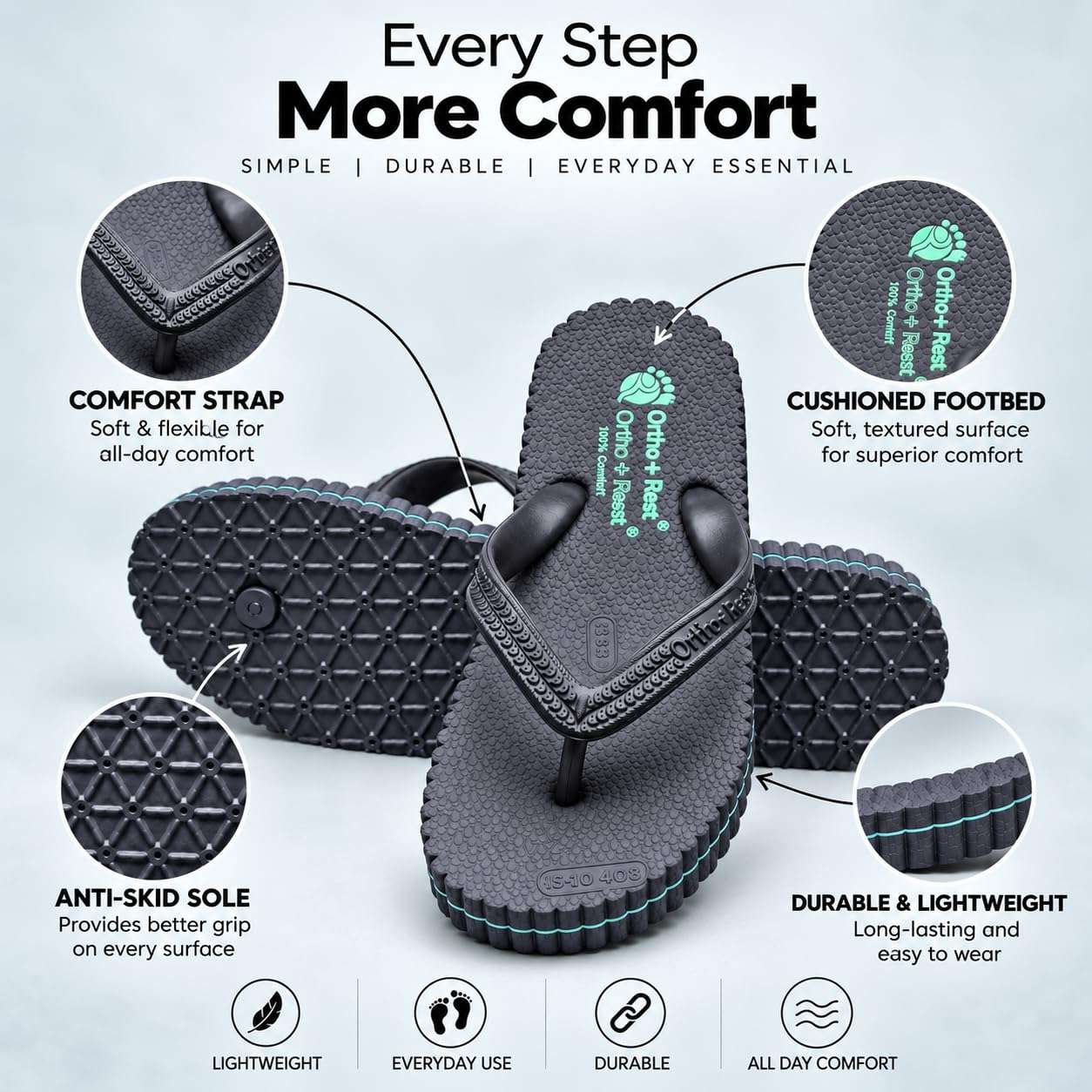 Ortho Rest Hawaii Chappal  Comfort Ortho Care, Bathroom Rubber Flip-Flops (R111) - Navy Blue