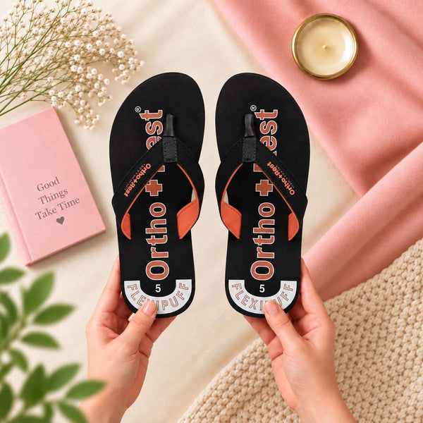 Ortho Rest Comfort Extra Soft Ortho Slippers for Women |  Doctor Chappal Footwear | Casual Flip Flops for Home Daily Use (L222) - Black
