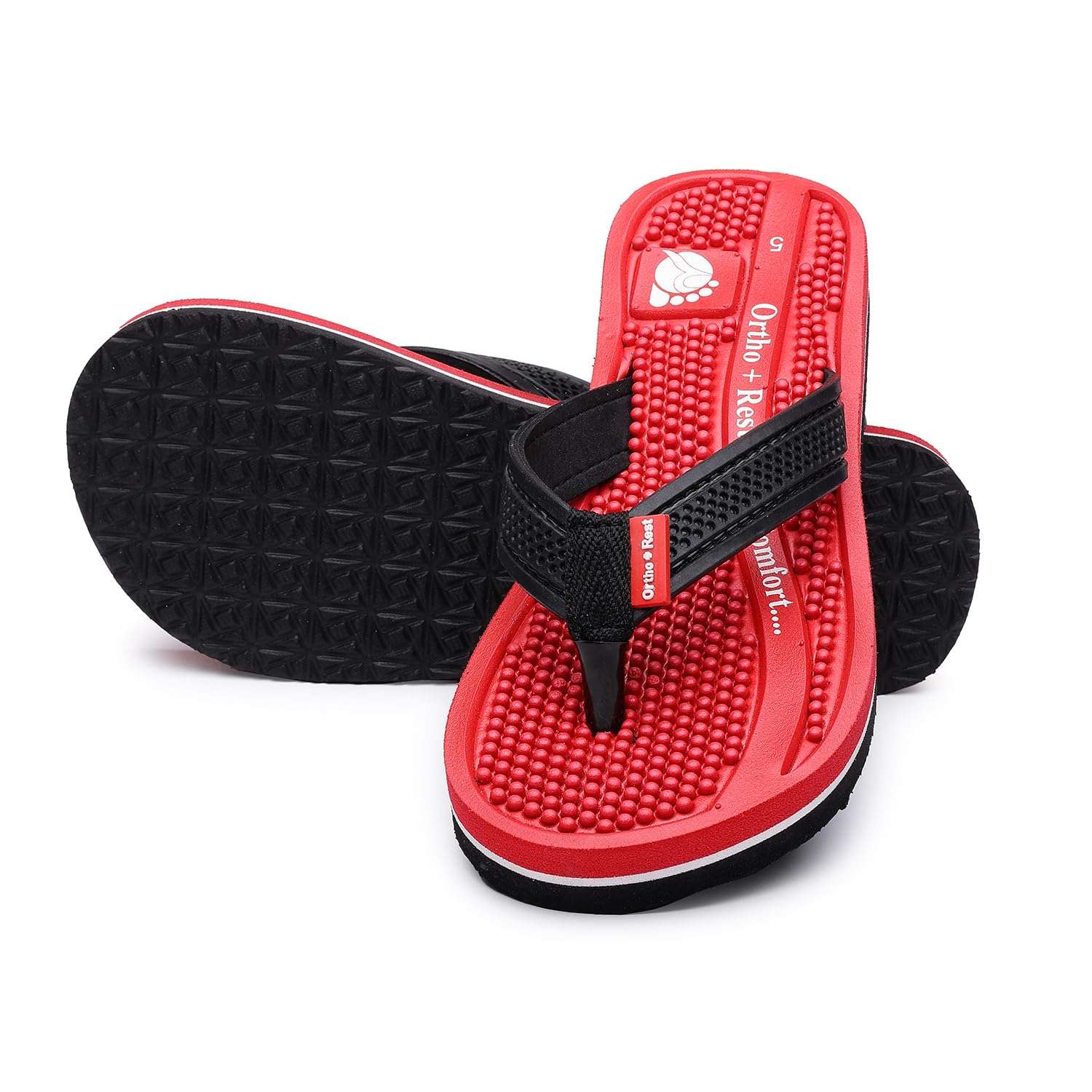 Ortho Rest Women's Comfortable and Stylish Flat Sandals Slipper | Soft Sole Casual Slip-On with back foot support (L215) - Red