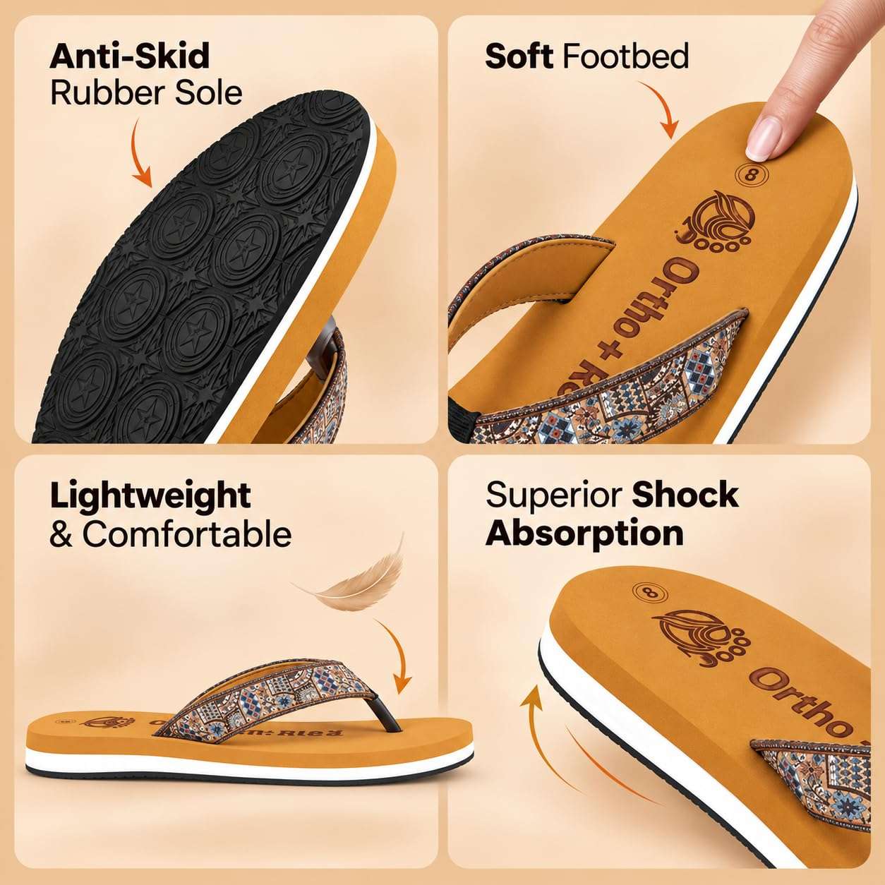 Ortho Rest Women's Comfortable and Stylish Flat Sandals Slipper | Soft Sole Casual Slip-On with back foot support (L216) - Tan