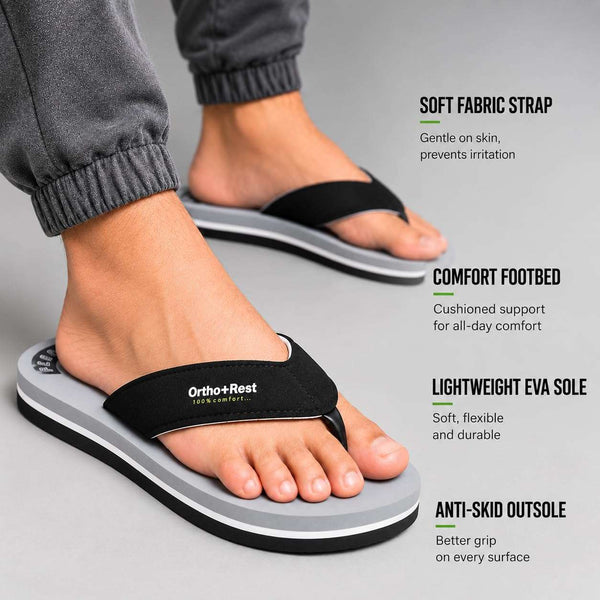Ortho Rest Men Slipper  Super Soft, Lightweight and Comfortable Flip Flops for Home Daily Use (M555) - Grey