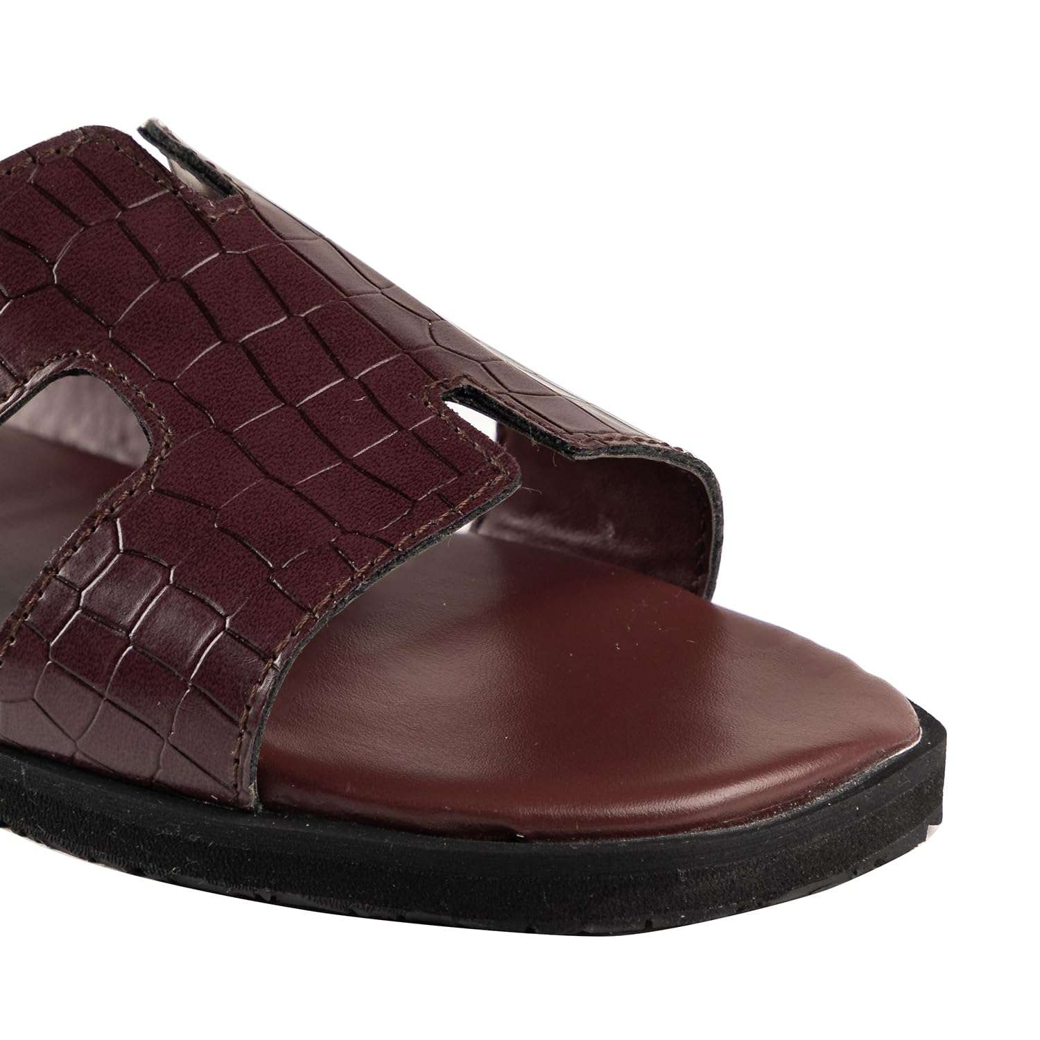 Ortho Rest Women’s Stylish Crocodile Textured Slider Sandals (HH01) - Maroon