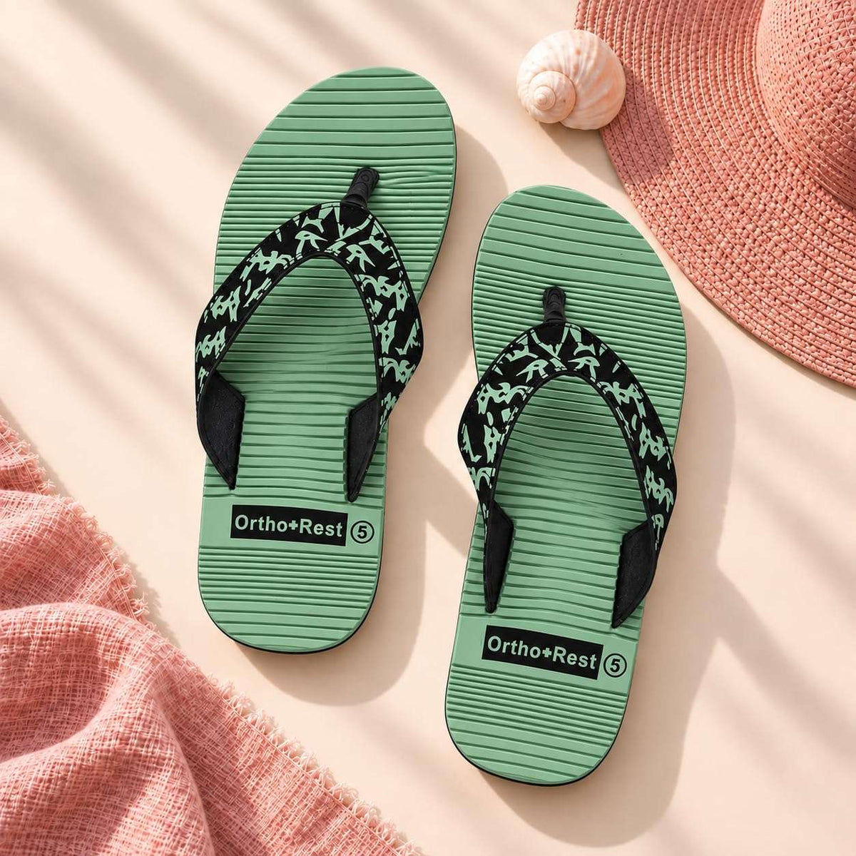 Ortho Rest Women's Comfortable and Stylish Flat Sandals Slipper | Soft Sole Casual Slip-On with back foot support (ARCH02) - Green