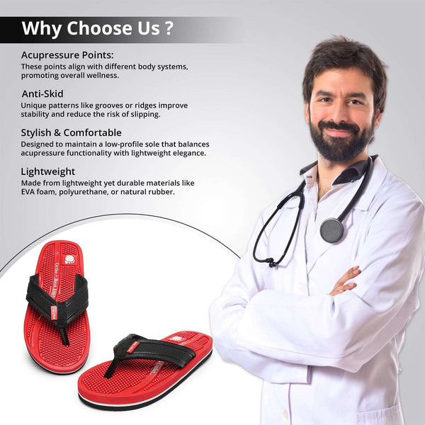 Ortho Rest  Men's Flip Flops with Acupressure Footbed (M10015) - Red