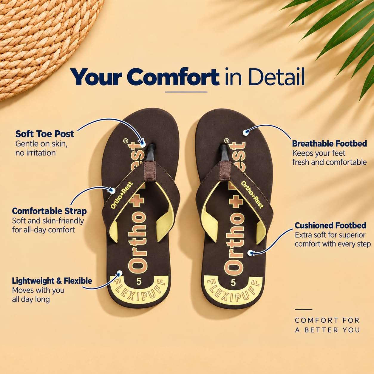 Ortho Rest Comfort Extra Soft Ortho Slippers for Women |  Doctor Chappal Footwear | Casual Flip Flops for Home Daily Use (L222) - Brown