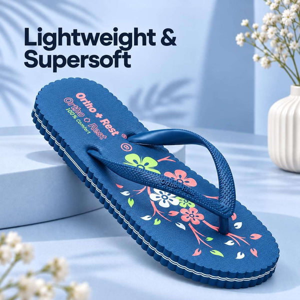 Ortho Rest Women's Comfortable and Stylish Flat Sandals Slipper | Soft Sole Casual Slip-On with back foot support (R115) - Blue