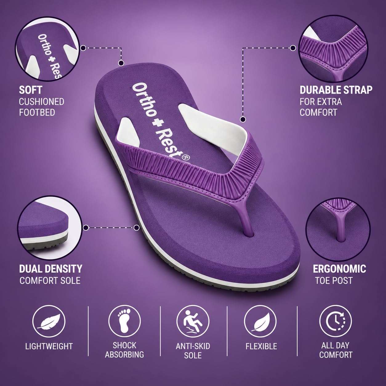 Ortho Rest  Slippers for Women with Cushioned Anti-Skid Sole (L219) - Purple