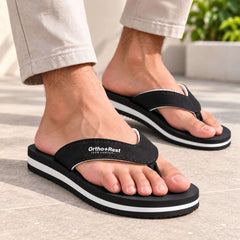 Ortho Rest Men Slipper  Super Soft, Lightweight and Comfortable Flip Flops for Home Daily Use (M555) - Black