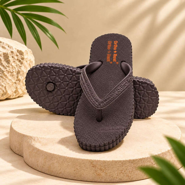 Ortho Rest Hawaii Chappal  Comfort Ortho Care, Bathroom Rubber Flip-Flops (R111) - Brown