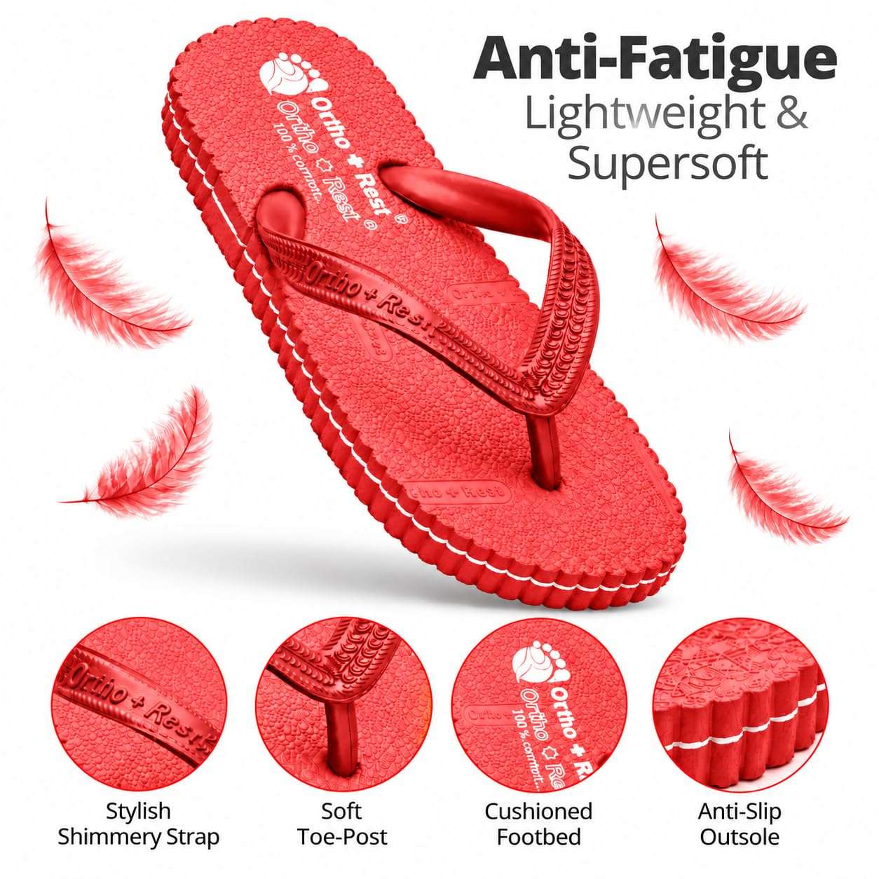 Ortho Rest Hawaii Chappal  Comfort Ortho Care, Bathroom Rubber Flip-Flops (R111) - Red