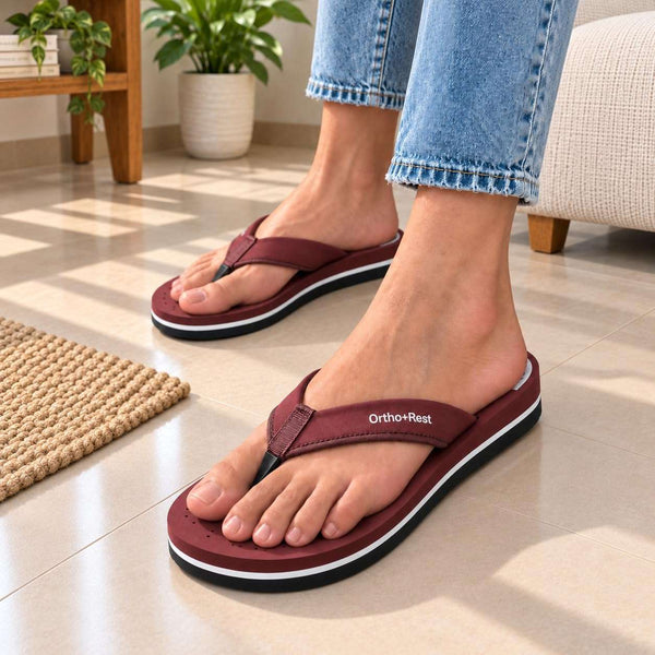 Ortho Rest Women's Comfortable and Stylish Flat Sandals Slipper | Soft Sole Casual Slip-On with back foot support (L300) - Maroon