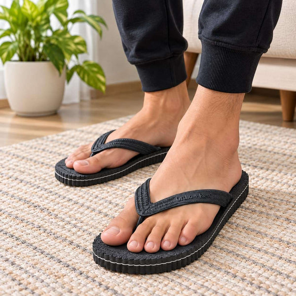 Ortho Rest Hawaii Chappal  Comfort Ortho Care, Bathroom Rubber Flip-Flops (R111) - Black
