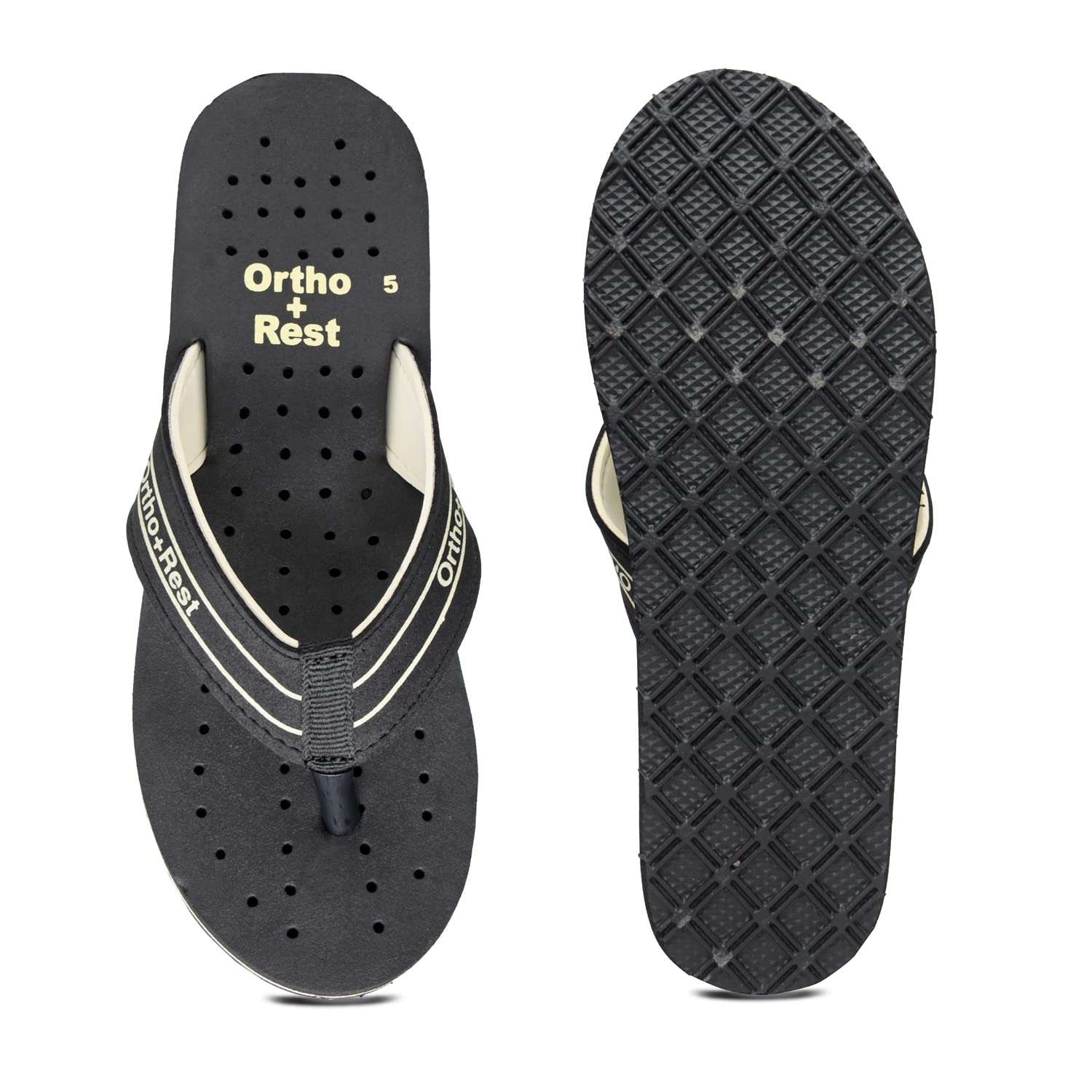 Ortho Rest Women's Comfortable and Stylish Flat Sandals Slipper | Soft Sole Casual Slip-On with back foot support (L331) - Black