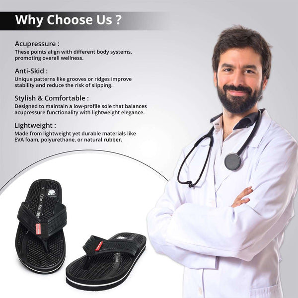Ortho Rest  Men's Flip Flops with Acupressure Footbed (M10015) - Black