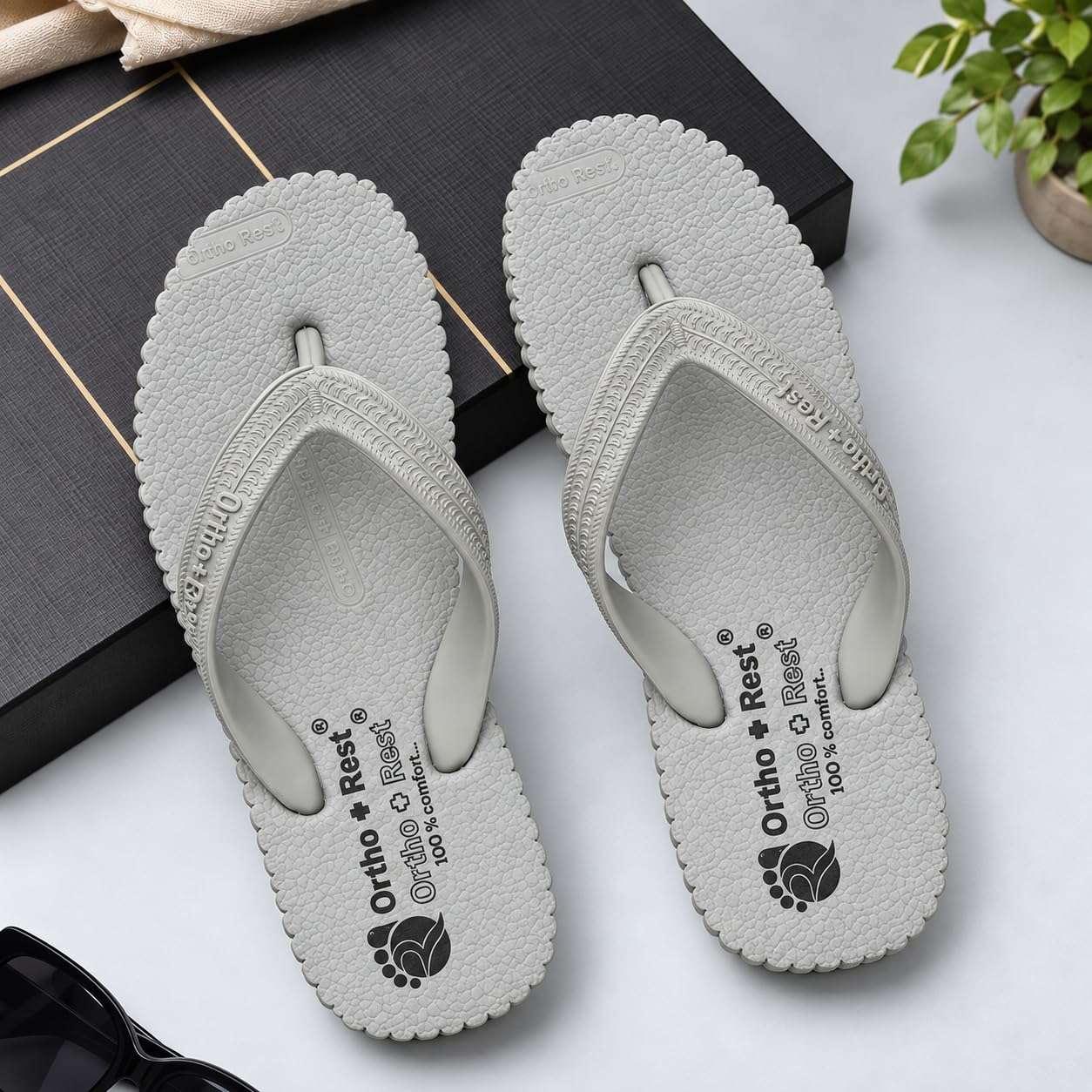 Ortho Rest Hawaii Chappal  Comfort Ortho Care, Bathroom Rubber Flip-Flops (R111) - Light Grey
