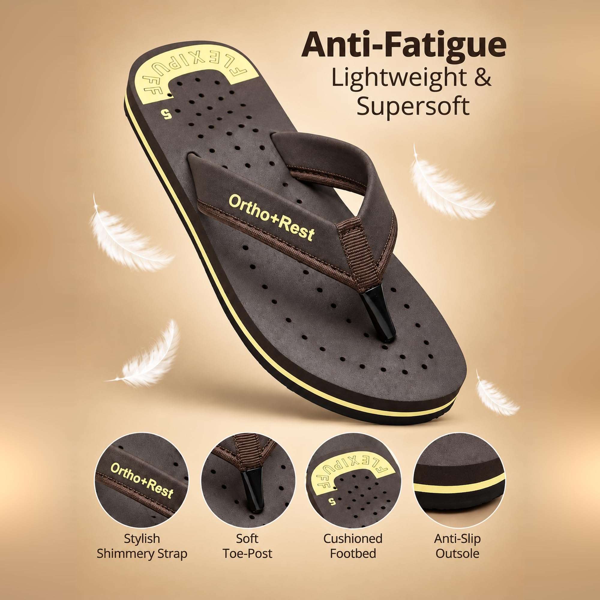 Ortho Rest Women's Comfortable and Stylish Flat Sandals Slipper | Soft Sole Casual Slip-On with back foot support (L300) - Brown