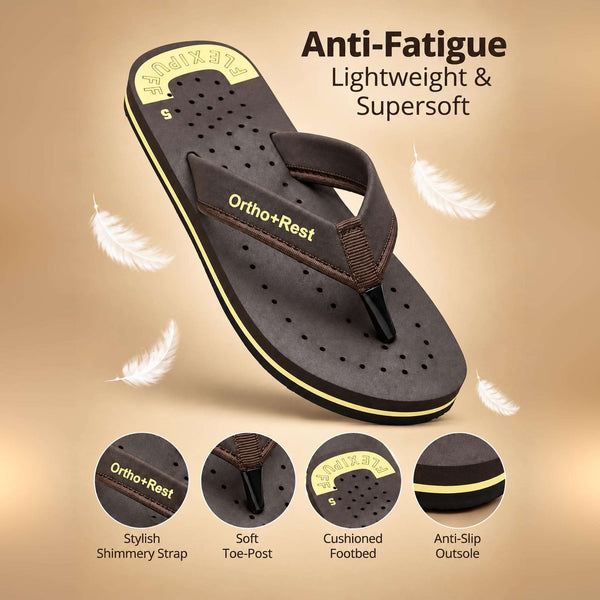 Ortho Rest Women's Comfortable and Stylish Flat Sandals Slipper | Soft Sole Casual Slip-On with back foot support (L300) - Brown