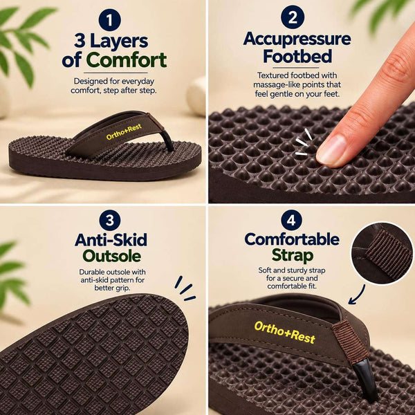 Ortho Rest Women's Comfortable and Stylish Flat Sandals Slipper | Soft Sole Casual Slip-On with back foot support (L777) - Brown