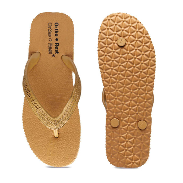 Ortho Rest Hawaii Chappal  Comfort Ortho Care, Bathroom Rubber Flip-Flops (R111) - Tan