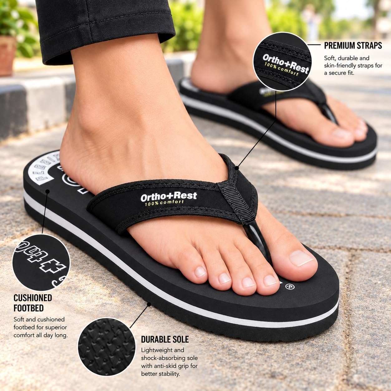 Ortho Rest Comfort Extra Soft Ortho Slippers for Women |  Doctor Chappal Footwear | Casual Flip Flops for Home Daily Use (L333) - Black