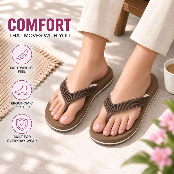 Ortho Rest  Slippers for Women with Cushioned Anti-Skid Sole (L219) - Light Brown