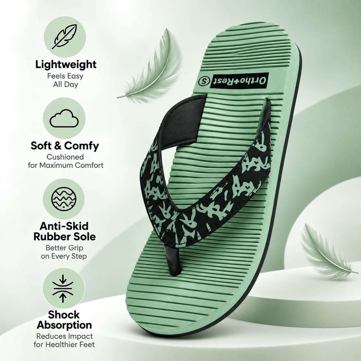 Ortho Rest Women's Comfortable and Stylish Flat Sandals Slipper | Soft Sole Casual Slip-On with back foot support (ARCH02) - Green