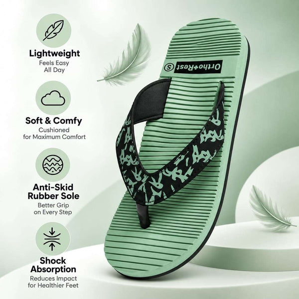 Ortho Rest Women's Comfortable and Stylish Flat Sandals Slipper | Soft Sole Casual Slip-On with back foot support (ARCH02) - Green