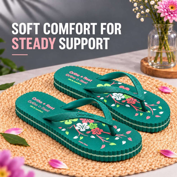 Ortho Rest Women's Comfortable and Stylish Flat Sandals Slipper | Soft Sole Casual Slip-On with back foot support (R115) - Green