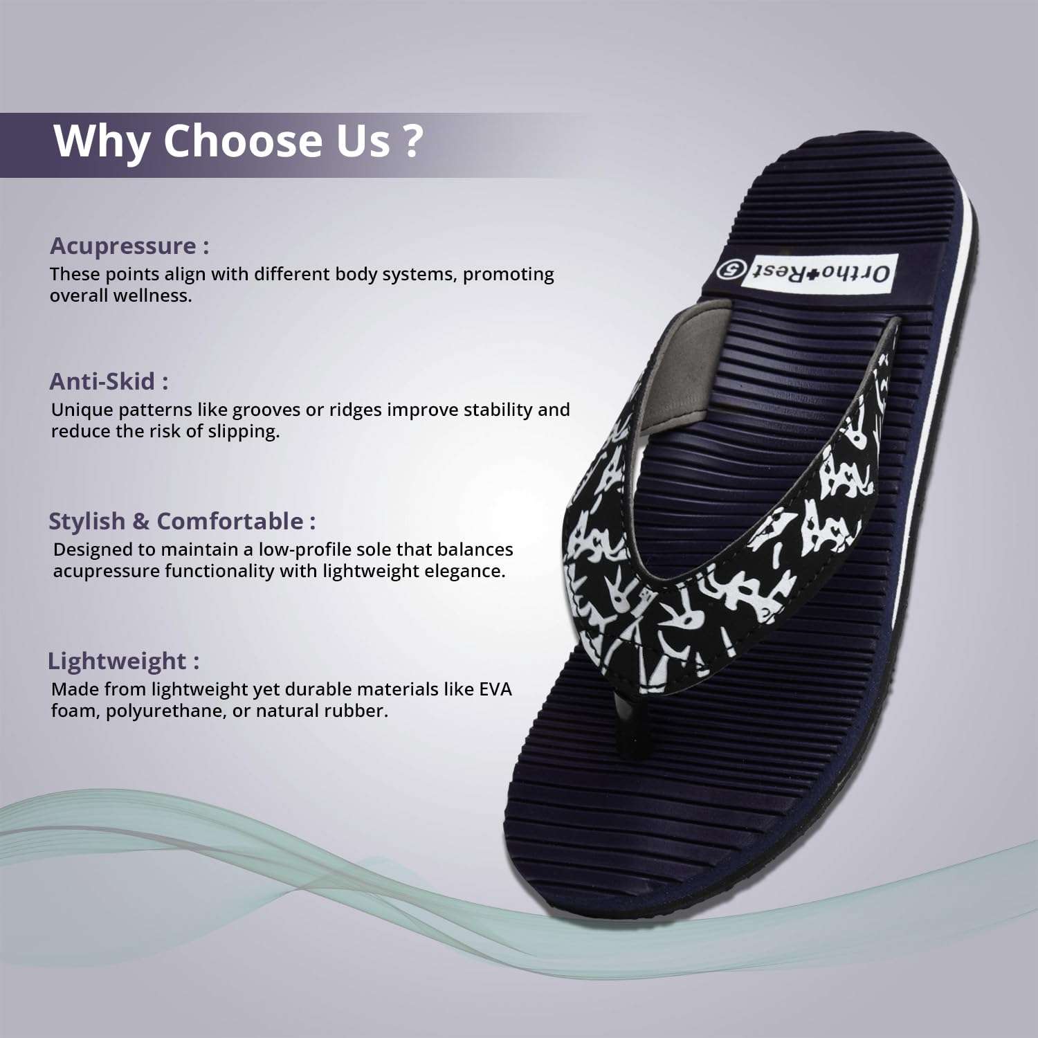Ortho Rest Women's Comfortable and Stylish Flat Sandals Slipper | Soft Sole Casual Slip-On with back foot support (ARCH02) - Navy Blue