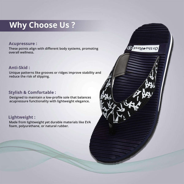 Ortho Rest Women's Comfortable and Stylish Flat Sandals Slipper | Soft Sole Casual Slip-On with back foot support (ARCH02) - Navy Blue