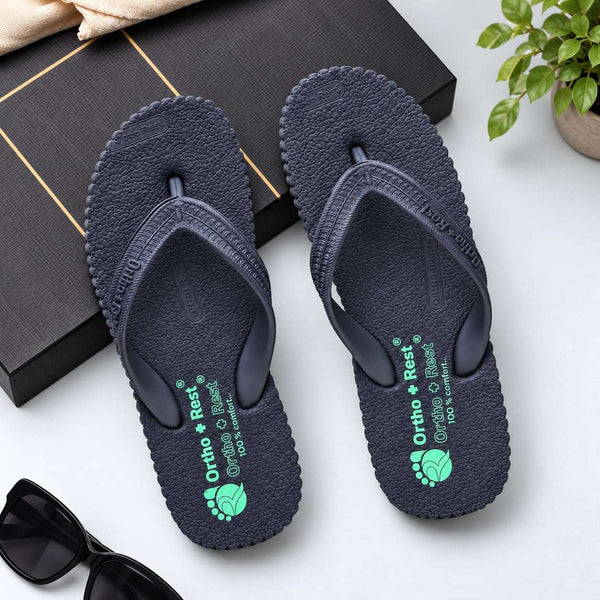 Ortho Rest Hawaii Chappal  Comfort Ortho Care, Bathroom Rubber Flip-Flops (R111) - Navy Blue