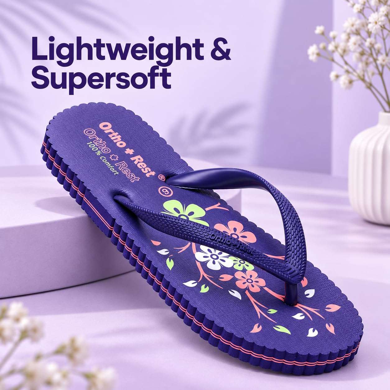 Ortho Rest Women's Comfortable and Stylish Flat Sandals Slipper | Soft Sole Casual Slip-On with back foot support (R115) - Purple