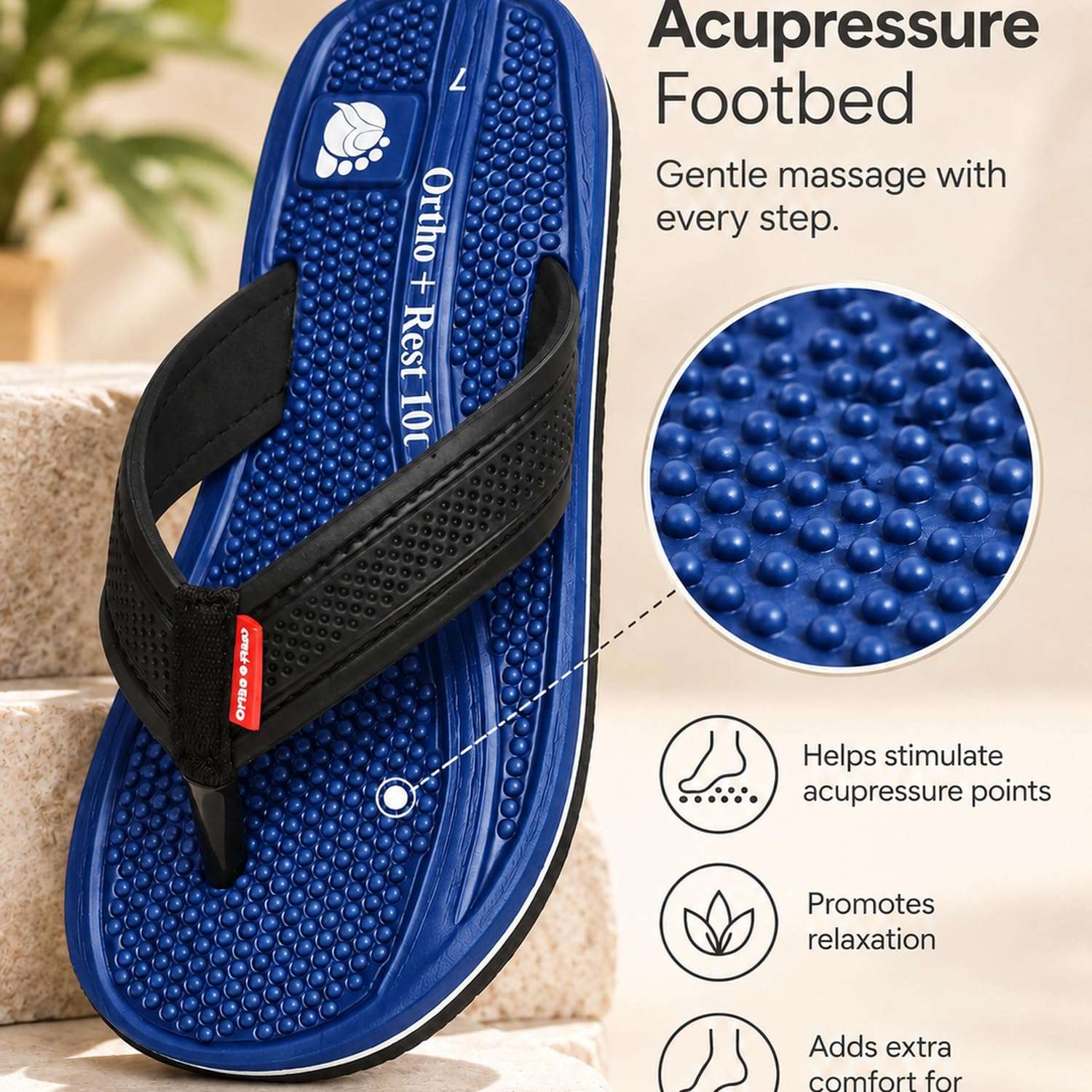 Ortho Rest  Men's Flip Flops with Acupressure Footbed (M10015) - Blue