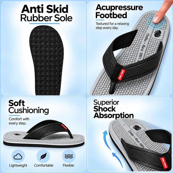 Ortho Rest  Men's Flip Flops with Acupressure Footbed (M10015) - Grey