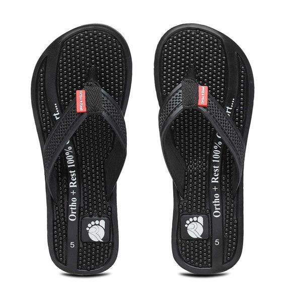 Ortho Rest Women's Comfortable and Stylish Flat Sandals Slipper | Soft Sole Casual Slip-On with back foot support (L215) - Black