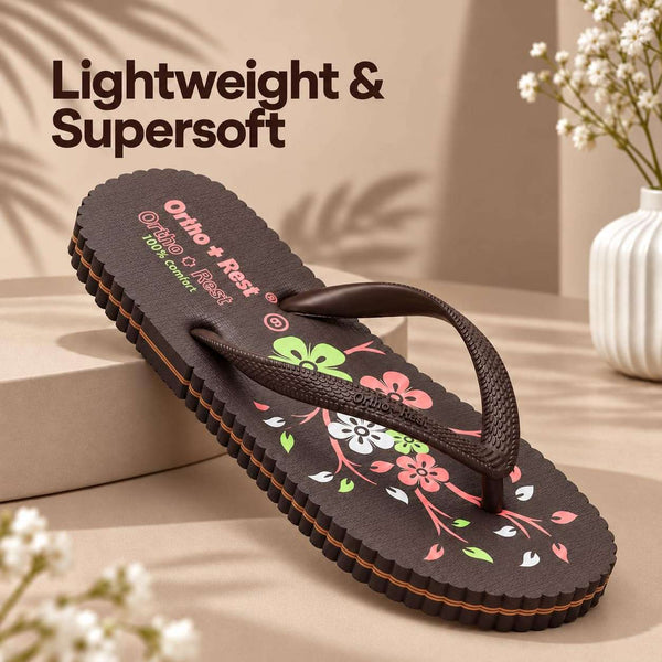 Ortho Rest Women's Comfortable and Stylish Flat Sandals Slipper | Soft Sole Casual Slip-On with back foot support (R115) - Brown