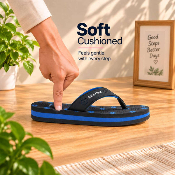 Ortho Rest Women's Comfortable and Stylish Flat Sandals Slipper | Soft Sole Casual Slip-On with back foot support (L218) - Black