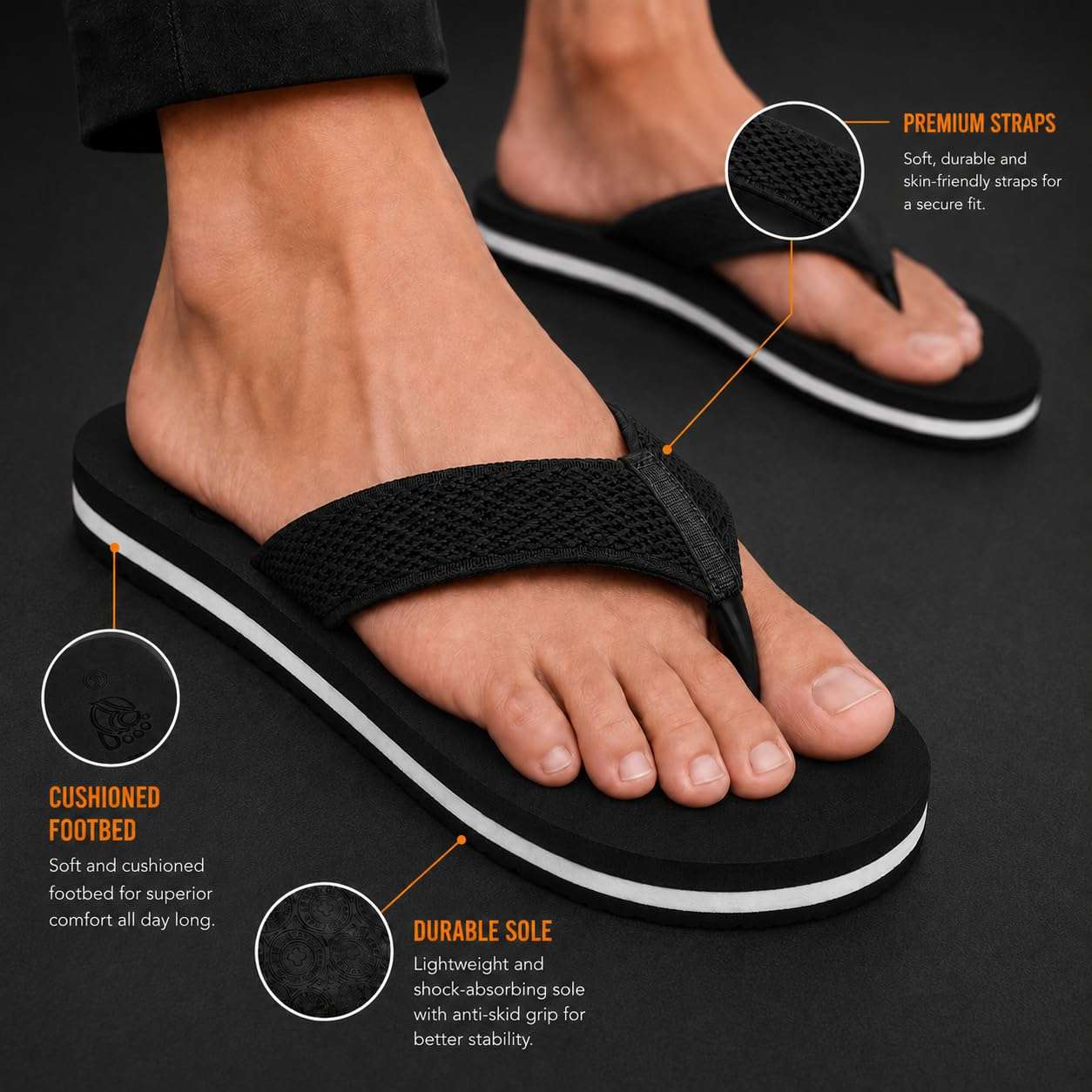 Ortho Rest Women's Comfortable and Stylish Flat Sandals Slipper | Soft Sole Casual Slip-On with back foot support (L217) - Black