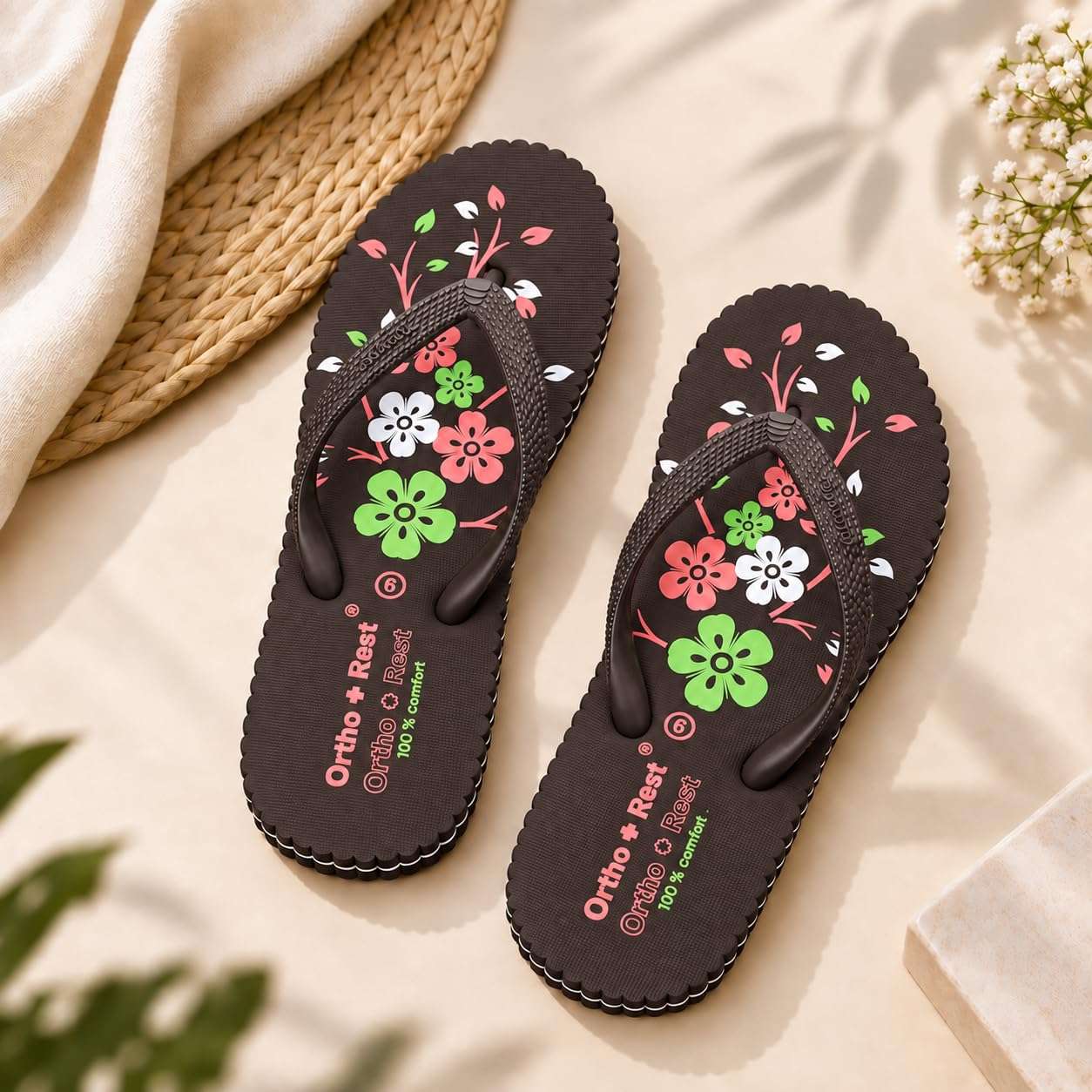 Ortho Rest Women's Comfortable and Stylish Flat Sandals Slipper | Soft Sole Casual Slip-On with back foot support (R115) - Brown