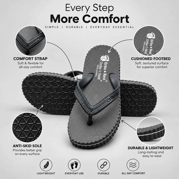Ortho Rest Hawaii Chappal  Comfort Ortho Care, Bathroom Rubber Flip-Flops (R111) - Grey