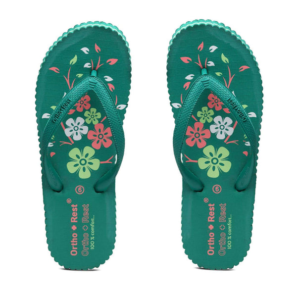 Ortho Rest Women's Comfortable and Stylish Flat Sandals Slipper | Soft Sole Casual Slip-On with back foot support (R115) - Green
