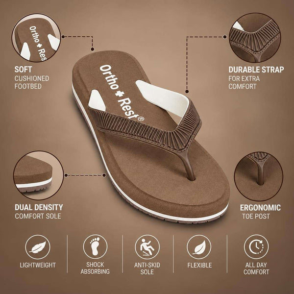 Ortho Rest  Slippers for Women with Cushioned Anti-Skid Sole (L219) - Light Brown