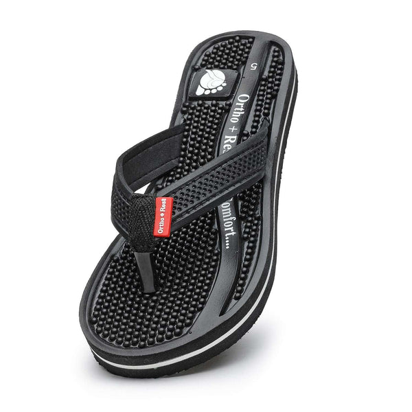 Ortho Rest Women's Comfortable and Stylish Flat Sandals Slipper | Soft Sole Casual Slip-On with back foot support (L215) - Black