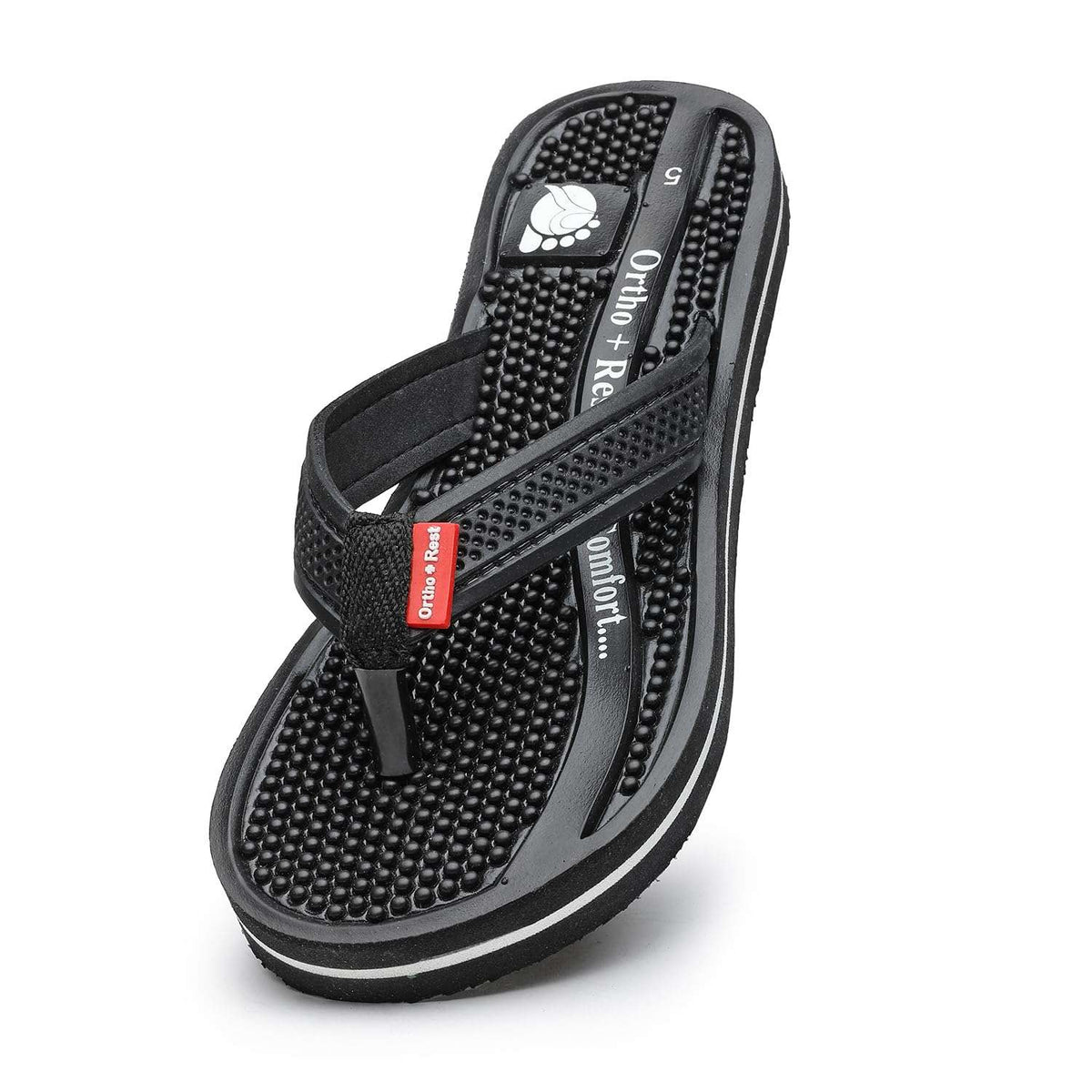 Ortho Rest Women's Comfortable and Stylish Flat Sandals Slipper | Soft Sole Casual Slip-On with back foot support (L215) - Black