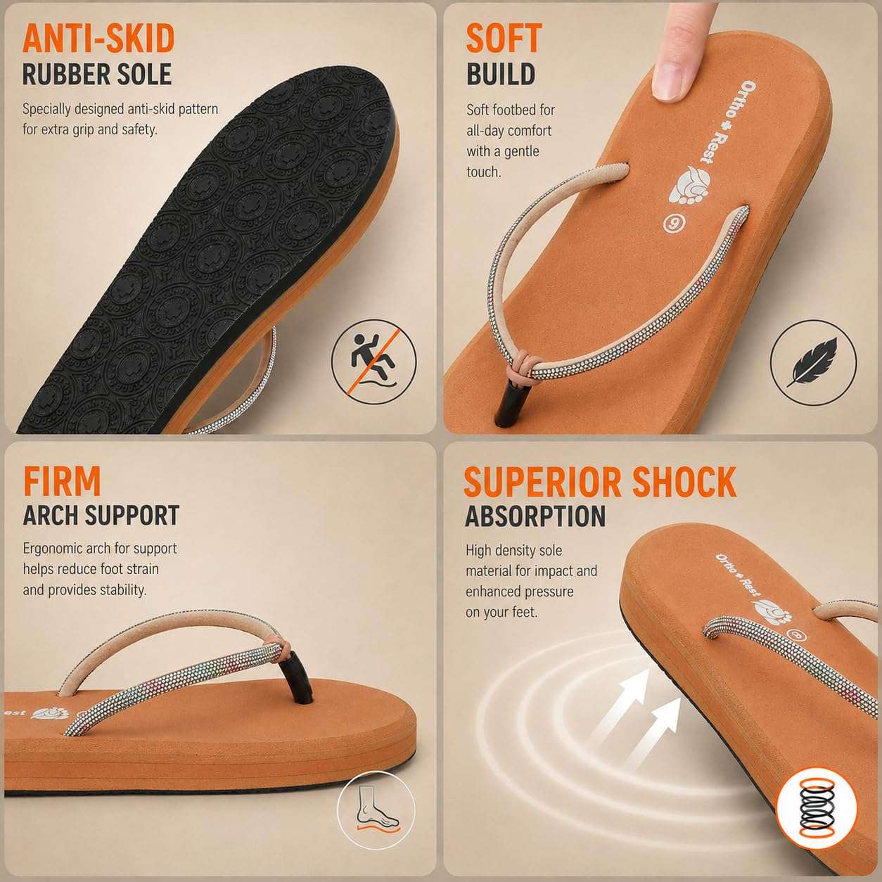 Ortho Rest Comfort Extra Soft Ortho Slippers for Women |  Doctor Chappal Footwear | Casual Flip Flops for Home Daily Use (L347) - Peach
